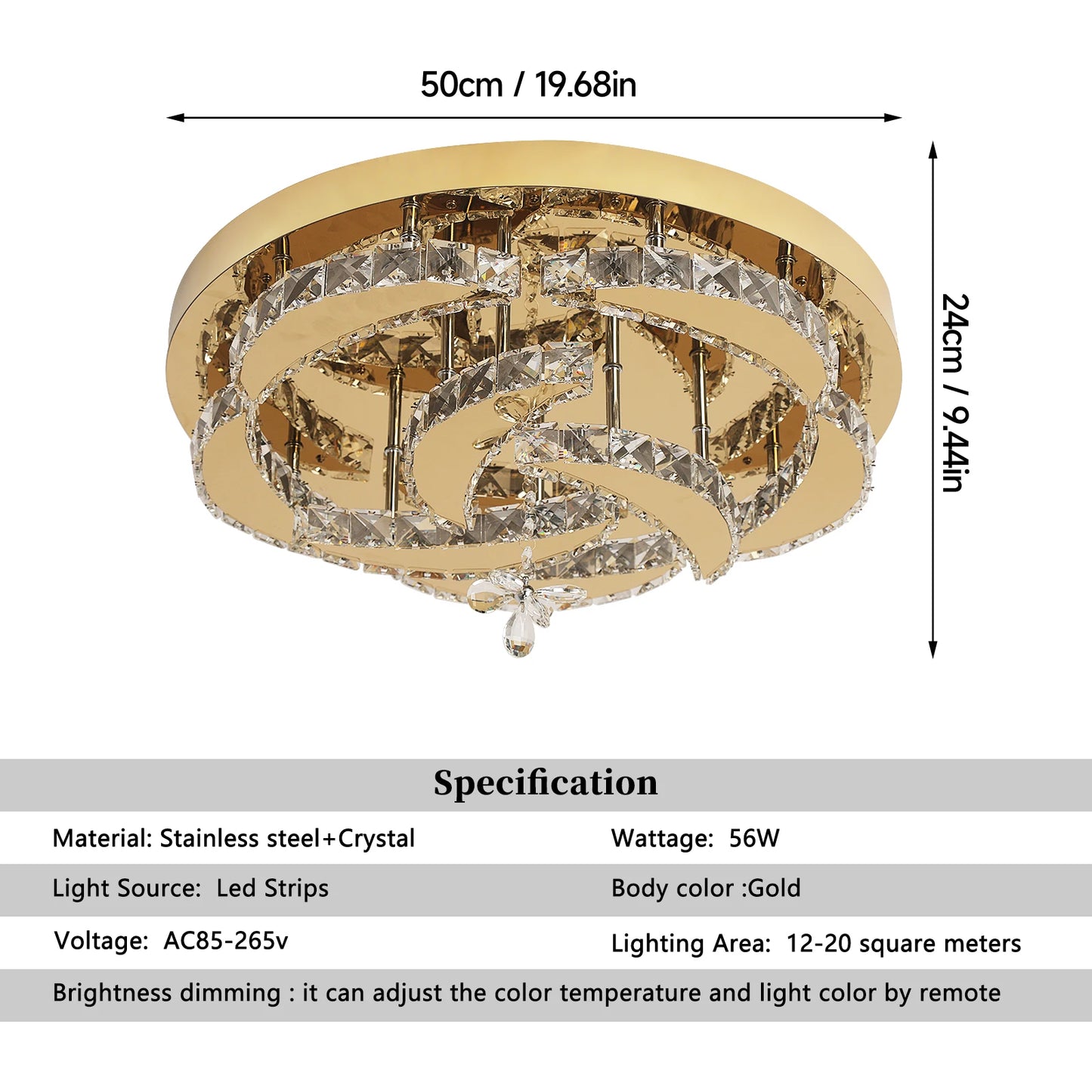 Luxury Gold K9 Crystal Ceiling Lamp Dimmable Led Chandelier Modern Living Dining Room Decor Pendant Light Lustre Home Fixture