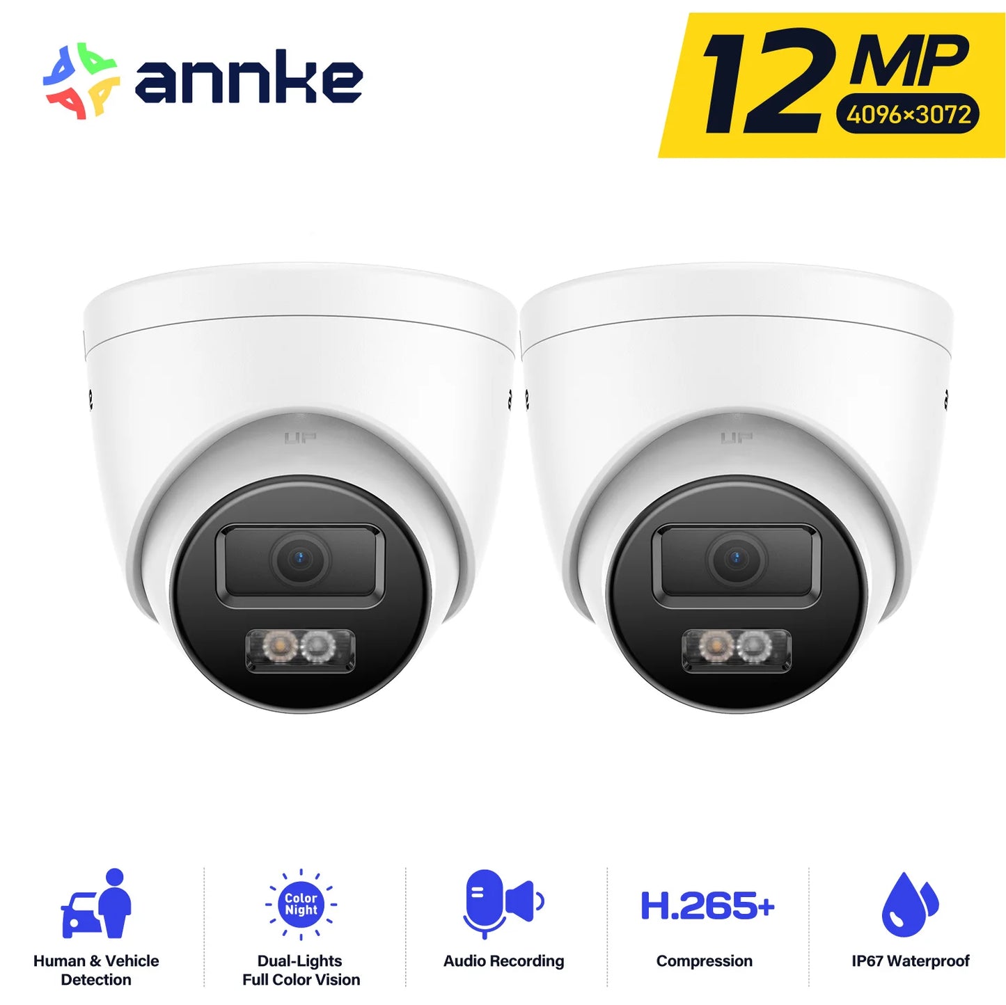 ANNKE 12MP Outdoor Smart Dual Light PoE Security Camera Color IR Night Vision Built-in Microphone IP67 Smart Home H.265+