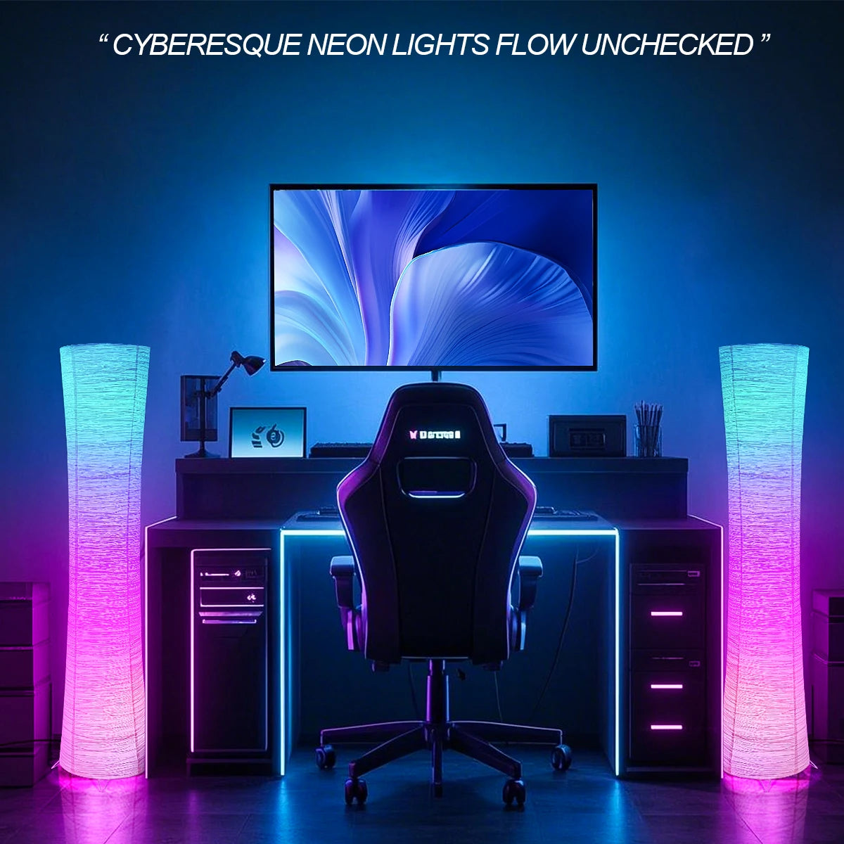 Paper lamp, RGB color-changing LED smart lamp, remote control, floor lamp, suitable for living room, bedroom and game room.