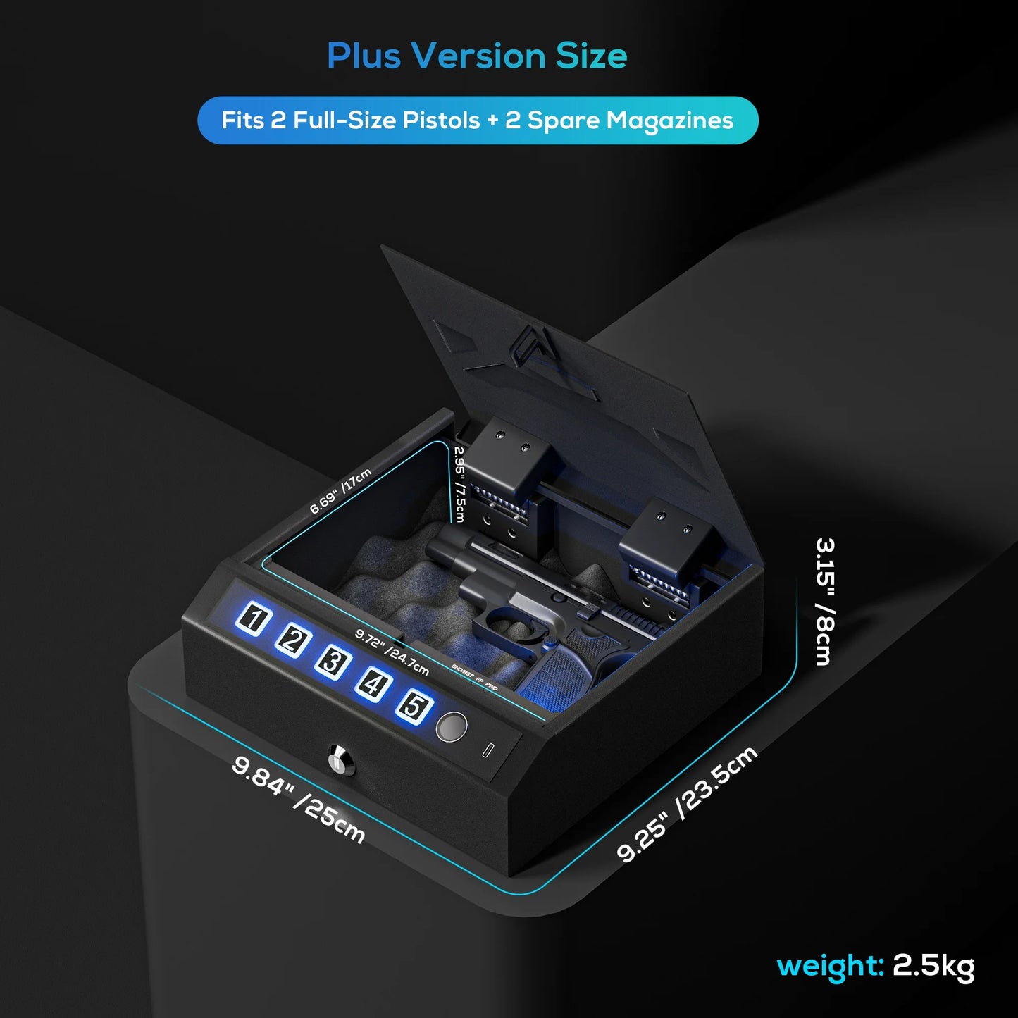 Gun Safe for Handgun, Biometric Pistol Safes with LCD Display&Anti-theft Rope-Hand Gun Lock Box for Desk Drawer,Nightstand,Car