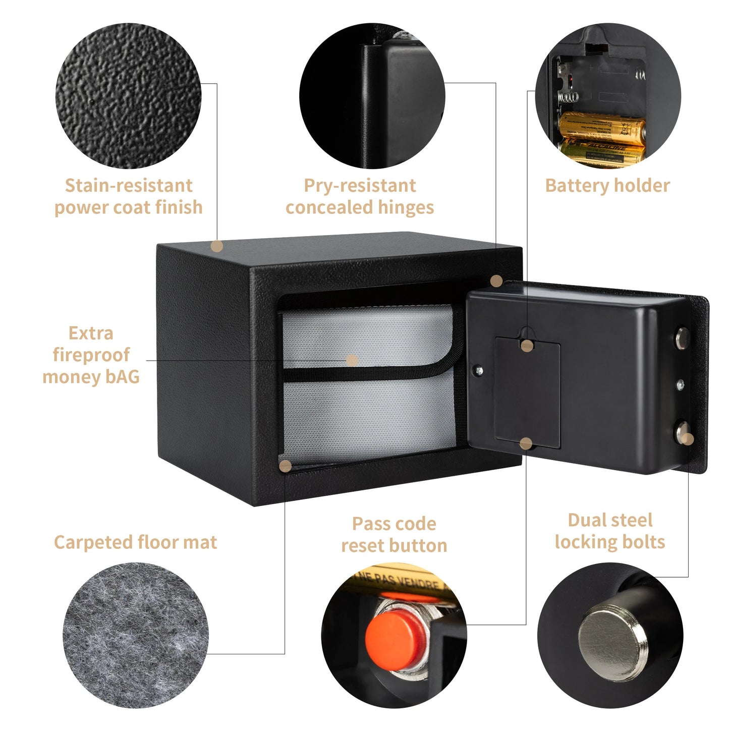 Deli 0.2 Cubic Feet Electronic Digital Safe Box, Steel Money Safe Box for Home with Fireproof Money Bag for Cash Safe Hidden