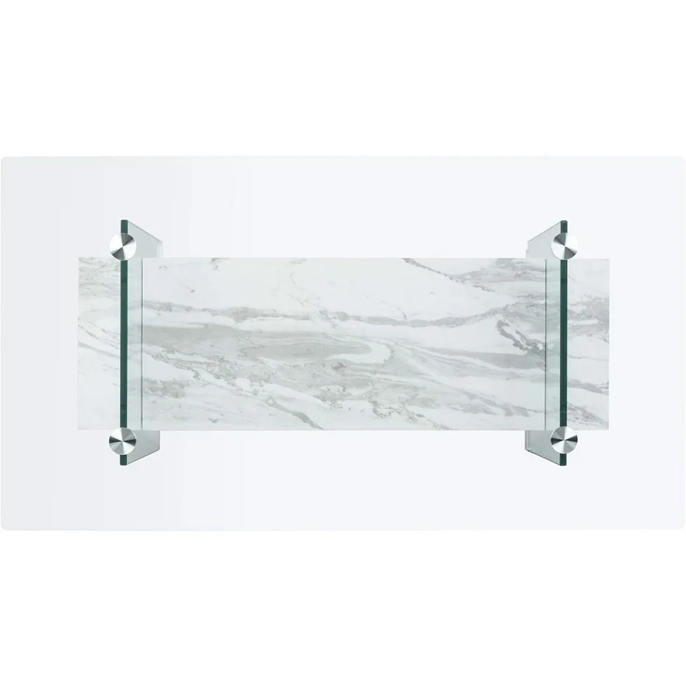 White Marble Glass Coffee Table, Model:COF7004E