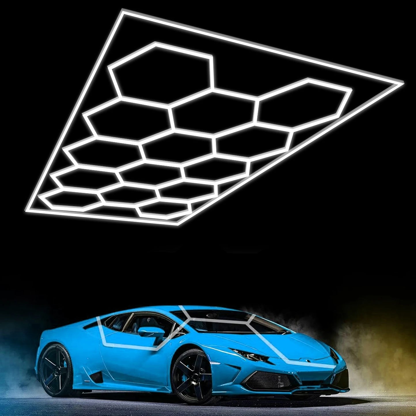 Hexagon Led Garage Lights with Frame 14 Hex Grid 720W 108000 LM Super Bright Led Garage Ceiling Lights 6500K Hex Led Lights