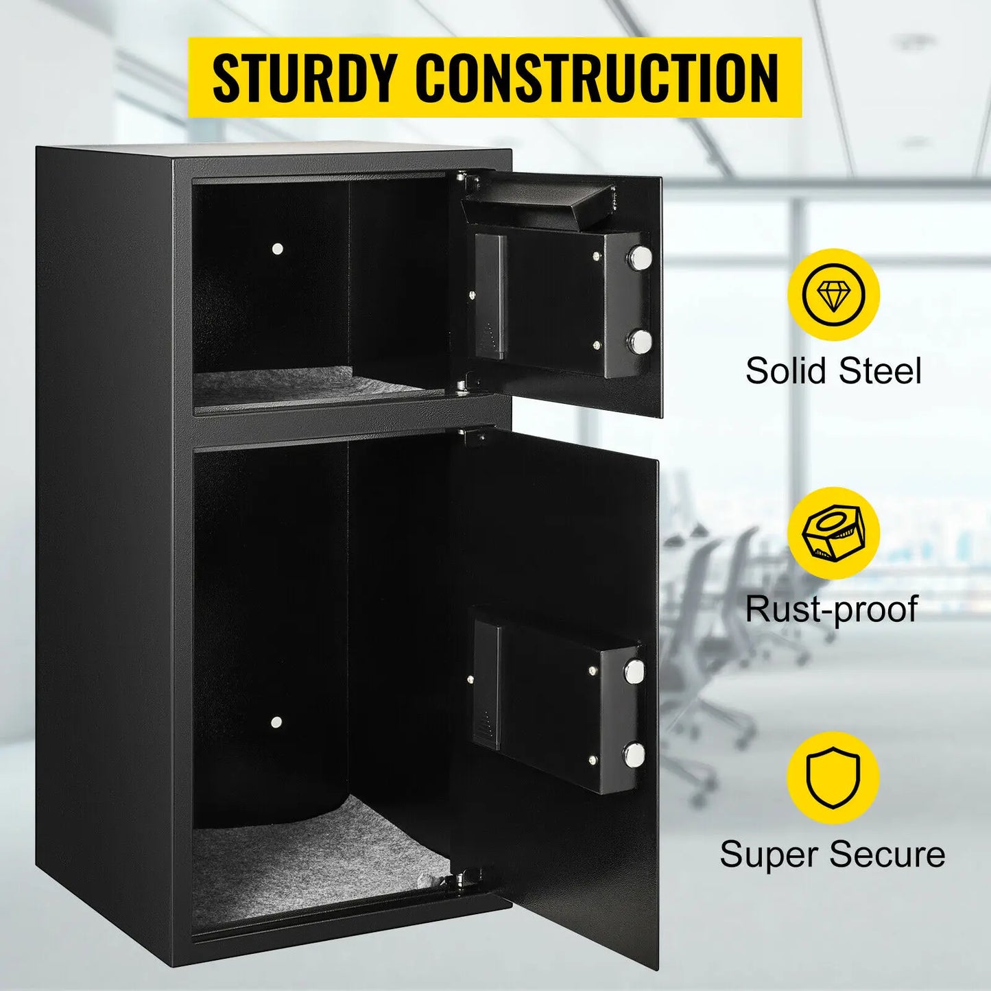 SucceBuy 33" Double Door Safe Deposit Box Secret Hidden Piggy Bank Steel Separate Storage Space Electronic Lock for Office Home