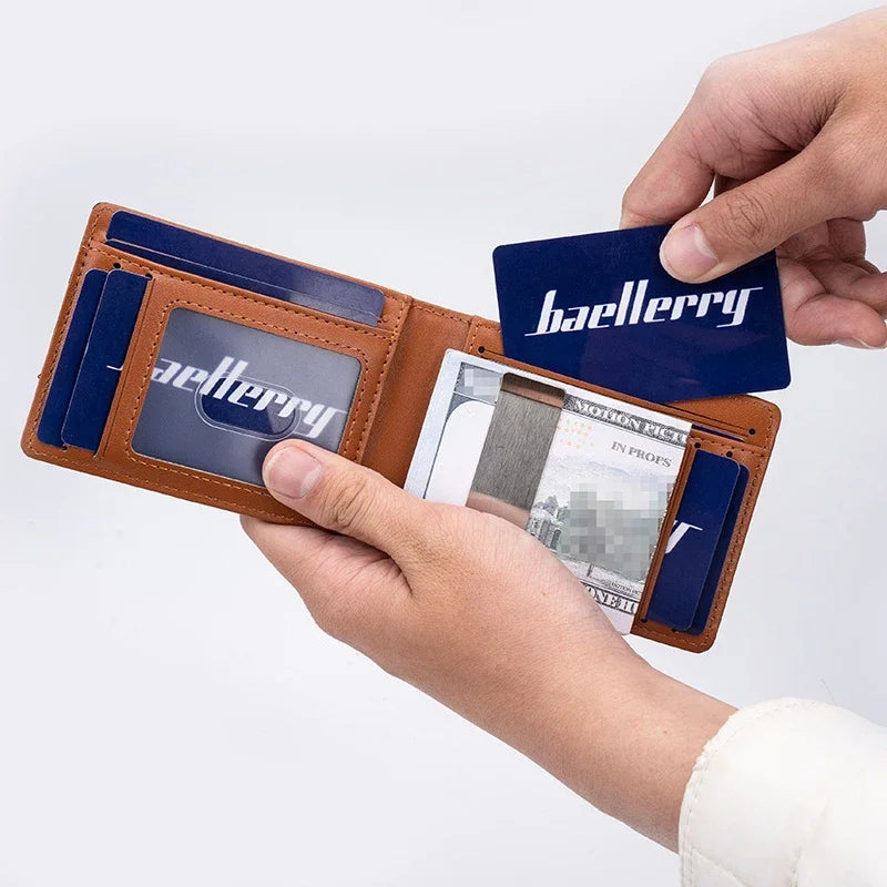 Protection Carbon Fiber Men's Leather Money Clip Wallet With A Metal Clamp Credit Card Slots ID Cash Holder Small Purse