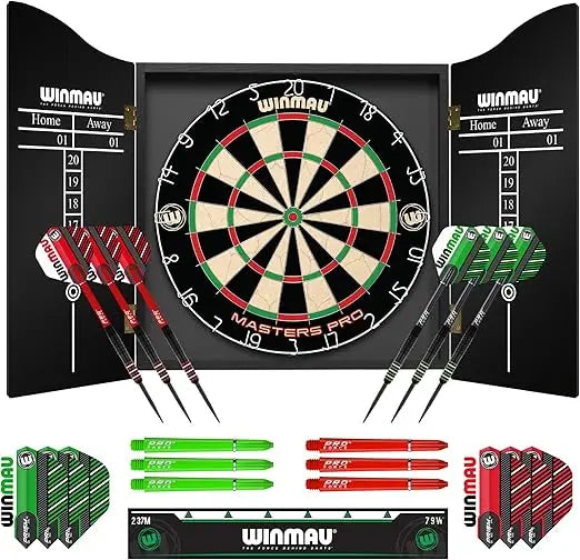 Darts - Masters Pro Premium Bristle Dartboard Set - Includes Dart Board, Darts, Flights, Shafts and Oche Strip - Professional S
