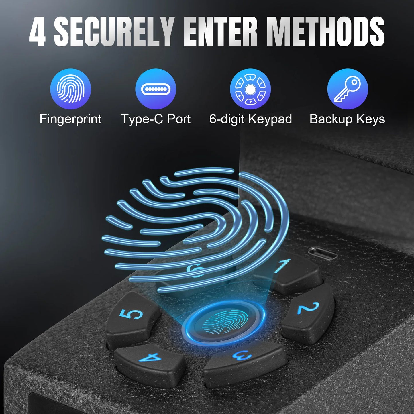 Biometric Bedside Handgun Safe,Gun Safe for Handgun,Quick Access Pistol Lock Box for Nightstand,Car,Fingerprint/Pin Code/Type-C
