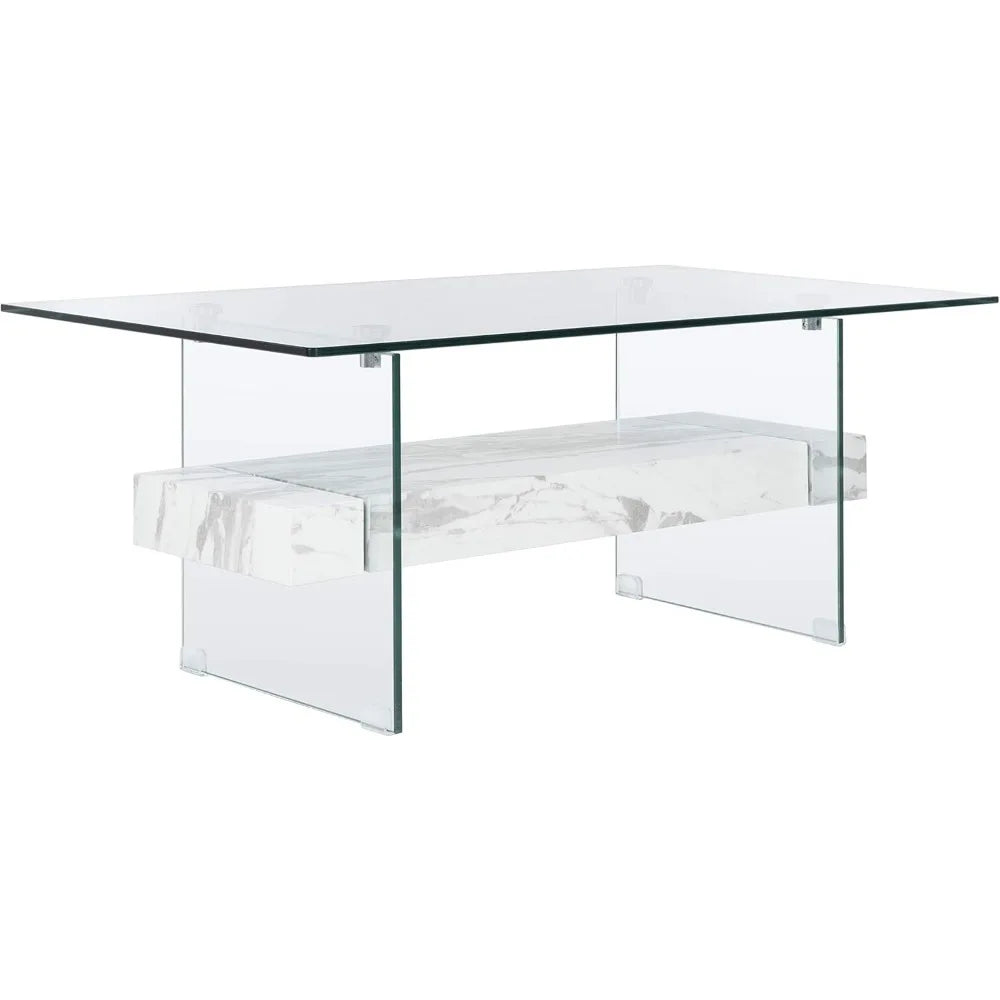 White Marble Glass Coffee Table, Model:COF7004E