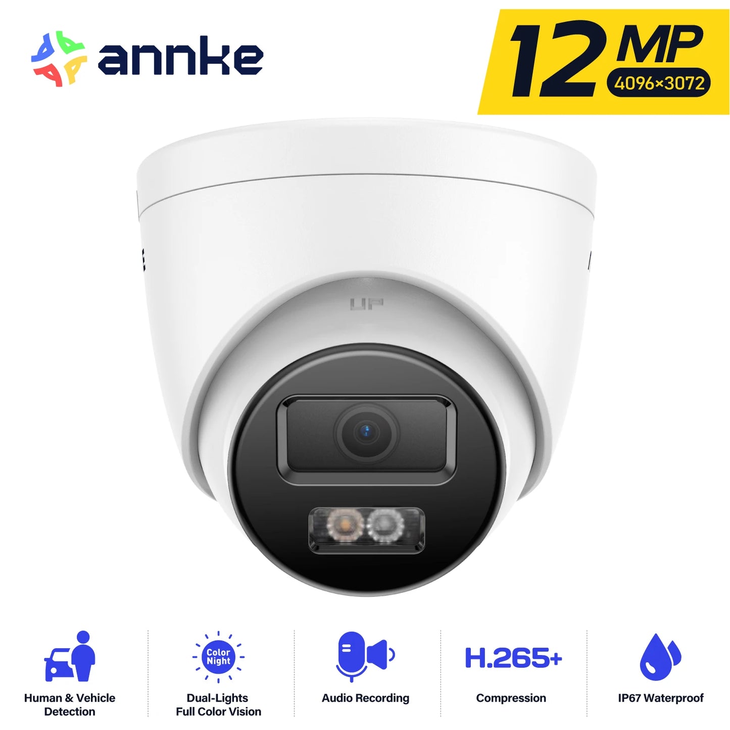 ANNKE 12MP Outdoor Smart Dual Light PoE Security Camera Color IR Night Vision Built-in Microphone IP67 Smart Home H.265+