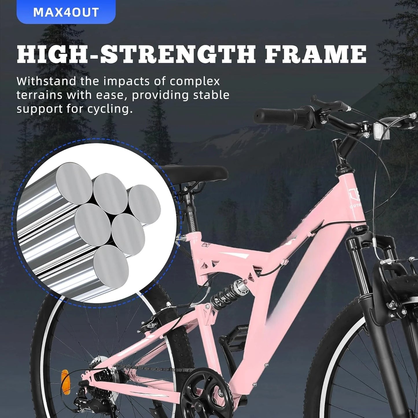 26 inch Mountain Bike, Outdoor Hybrid Bikes,7-Speed/High-Carbon Steel/Dual Full Suspension, for Men Women Adult,, Customized