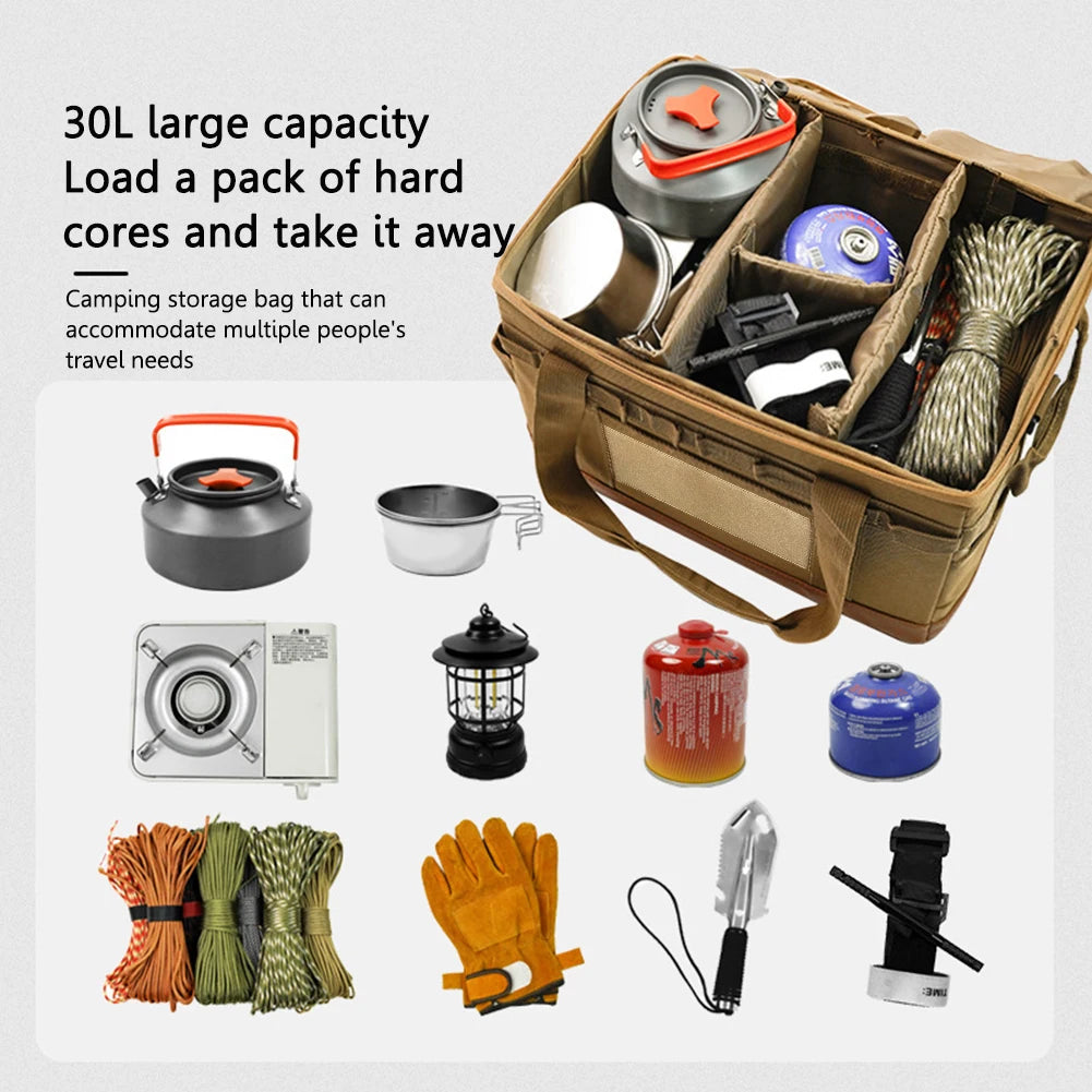30L Camping Cooking Utensil Organizer Large Capacity Car Trunk Storage Bag Detachable Multifunctional Camping Stove Storage Case