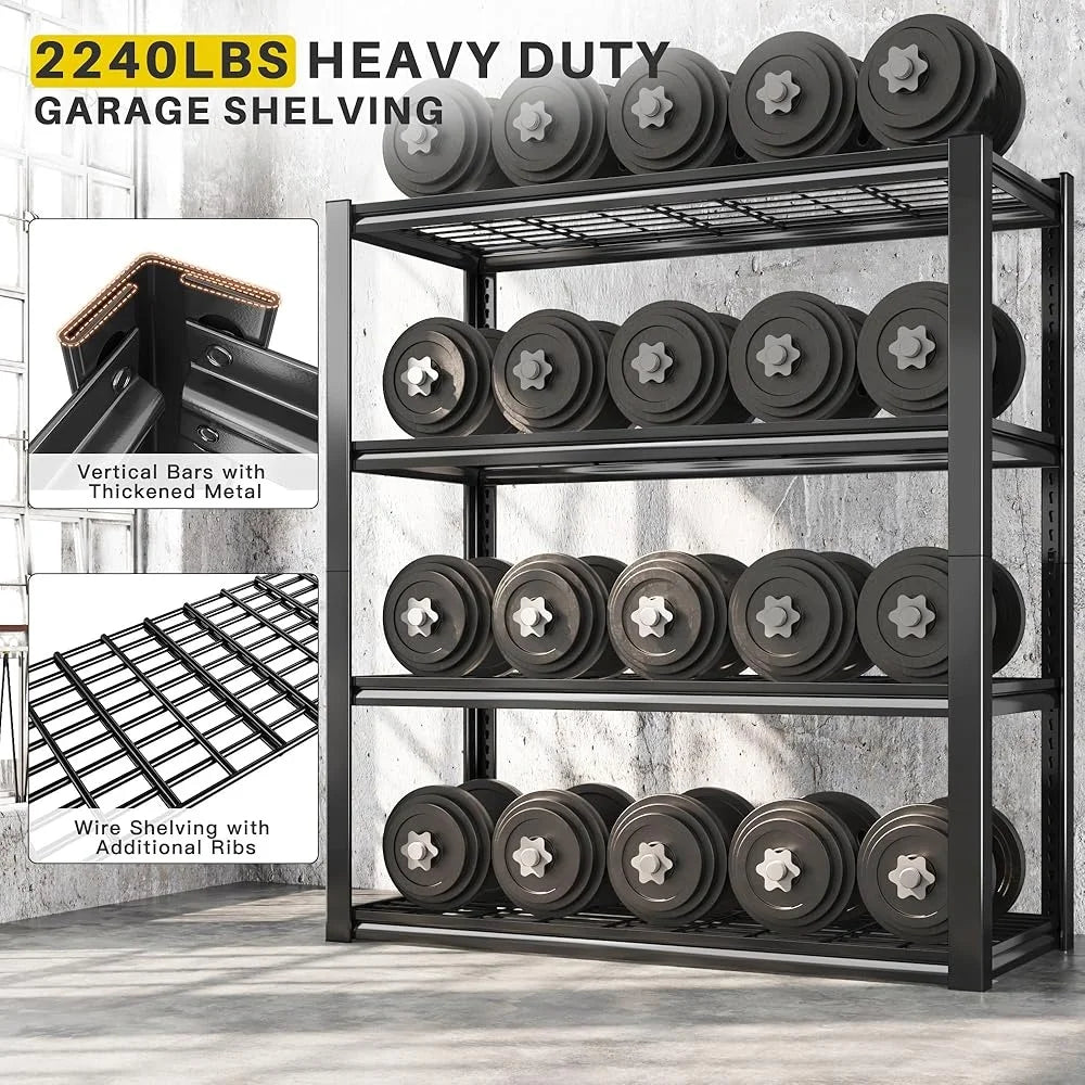 Heavy Duty Garage Shelving 2240LBS Load Capacity 4 Tier Adjustable Metal Storage Rack Basement Pantry Organization
