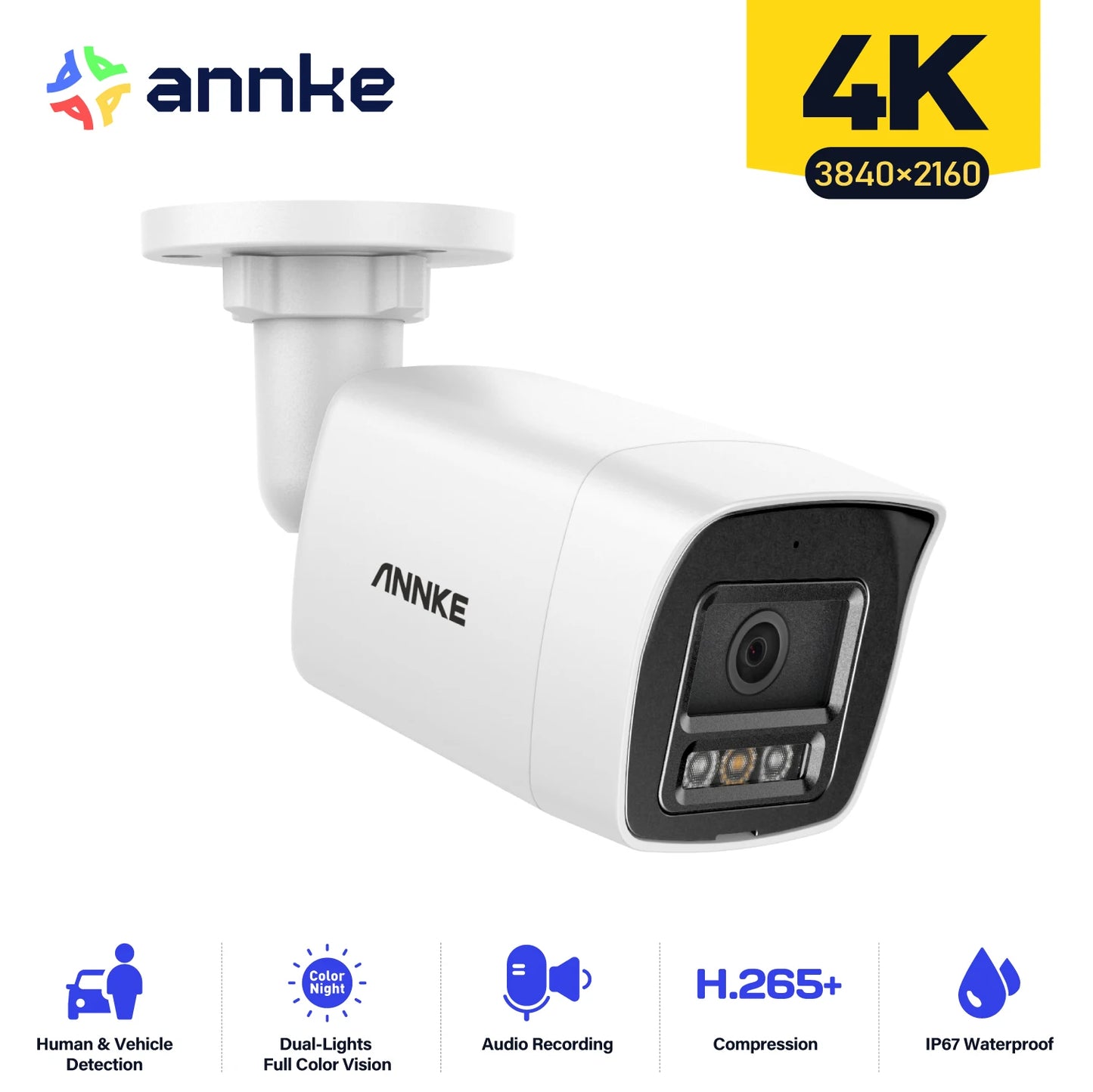 ANNKE 4K Smart Dual Light Bullet Network Camera Built-in mic Outdoor 8MP Smart Home POE IPC Support people vehicle detection