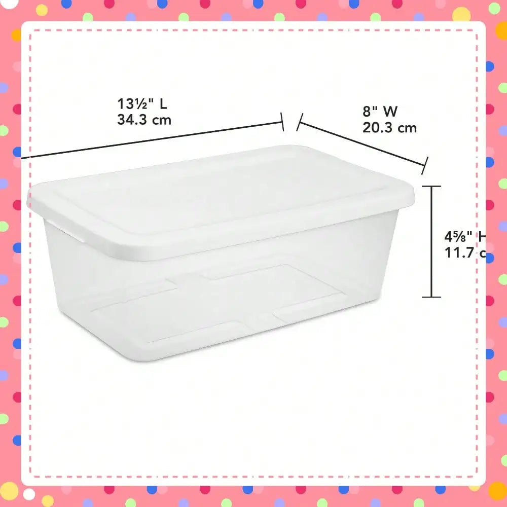 6-Quart Clear Storage Bins, Snap-On Lid Storage Containers with White Lid, Set of 10