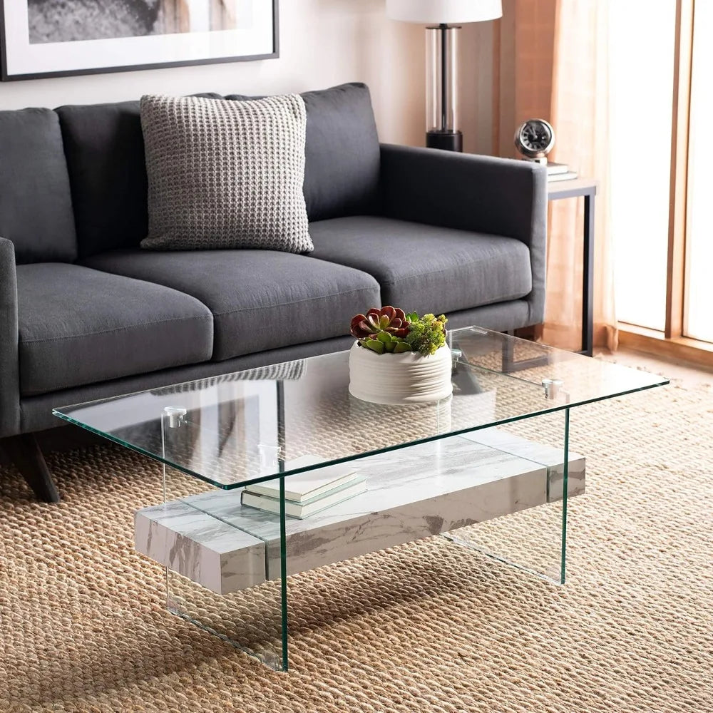 White Marble Glass Coffee Table, Model:COF7004E
