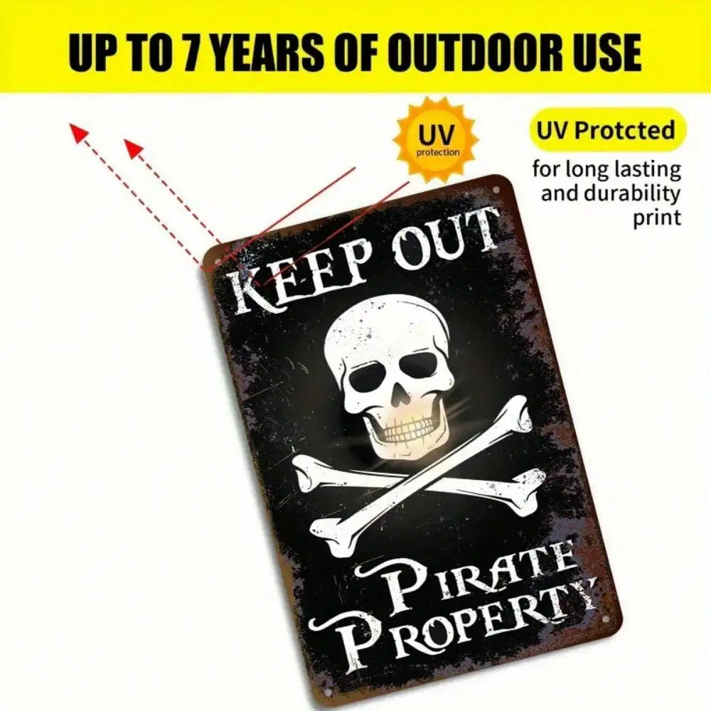 1PC Tin Sign Pirate Keep Out - Skull Crossbones Warning Decor, Bar/Man Cave, 8x12in/20x30cm