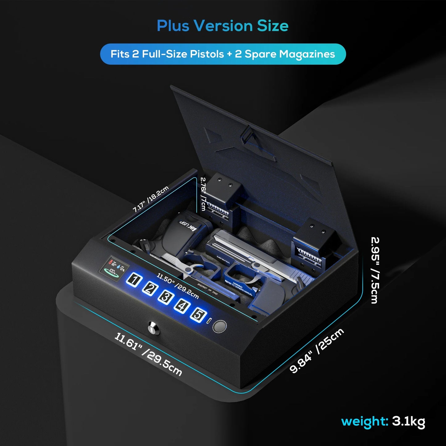 Gun Safe for Handgun, Biometric Pistol Safes with LCD Display&Anti-theft Rope-Hand Gun Lock Box for Desk Drawer,Nightstand,Car