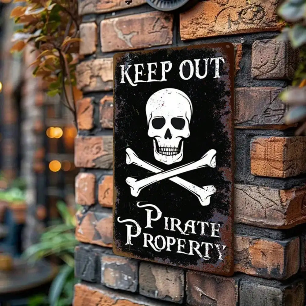 1PC Tin Sign Pirate Keep Out - Skull Crossbones Warning Decor, Bar/Man Cave, 8x12in/20x30cm