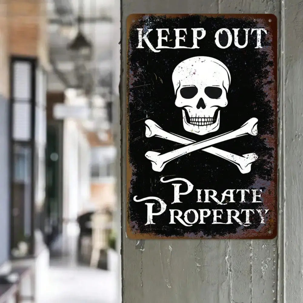 1PC Tin Sign Pirate Keep Out - Skull Crossbones Warning Decor, Bar/Man Cave, 8x12in/20x30cm