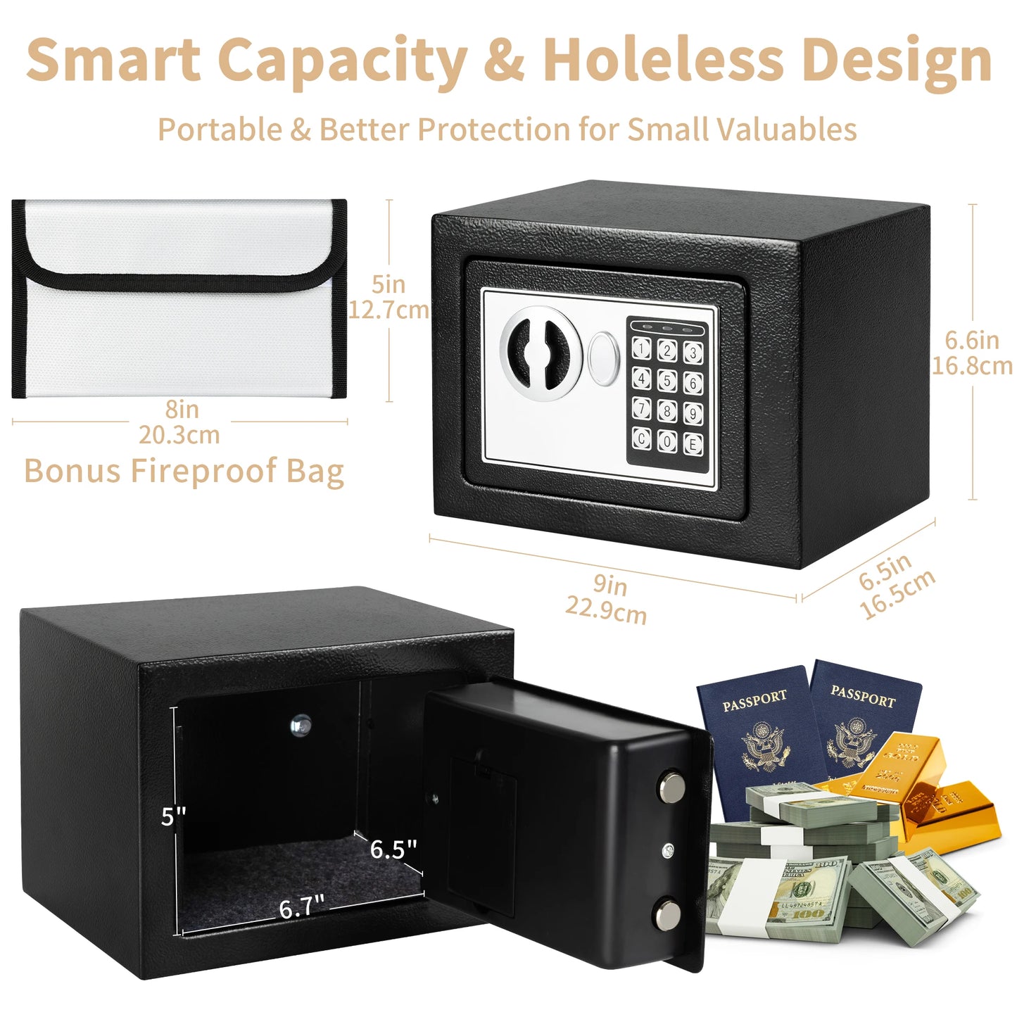 Deli 0.2 Cubic Feet Electronic Digital Safe Box, Steel Money Safe Box for Home with Fireproof Money Bag for Cash Safe Hidden