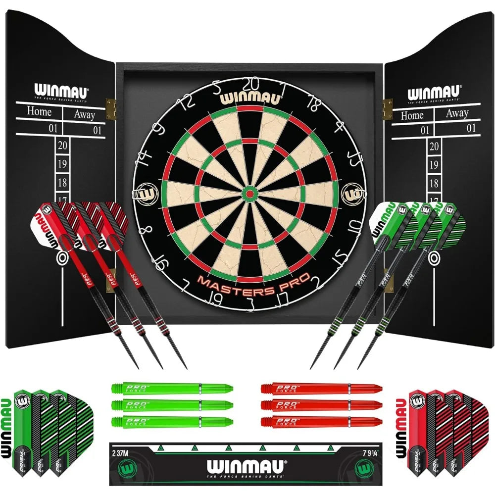 Darts - Masters Pro Premium Bristle Dartboard Set - Includes Dart Board, Darts, Flights, Shafts and Oche Strip - Professional S