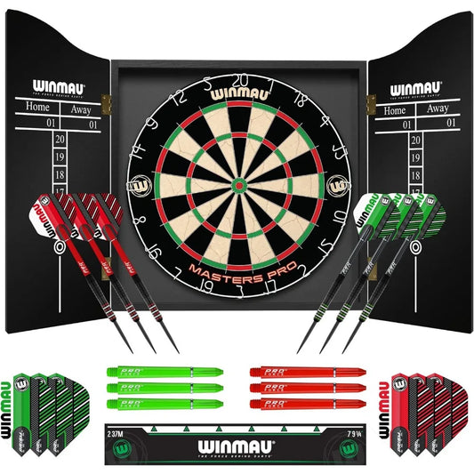 Darts - Masters Pro Premium Bristle Dartboard Set - Includes Dart Board, Darts, Flights, Shafts and Oche Strip - Professional S