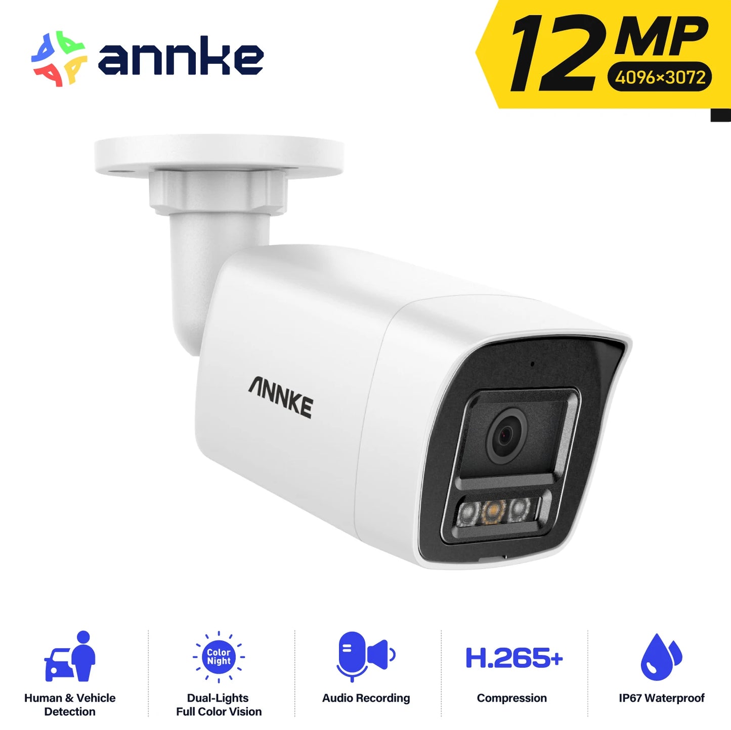ANNKE 12MP Outdoor Smart Dual Light PoE Security Camera Color IR Night Vision Built-in Microphone IP67 Smart Home H.265+