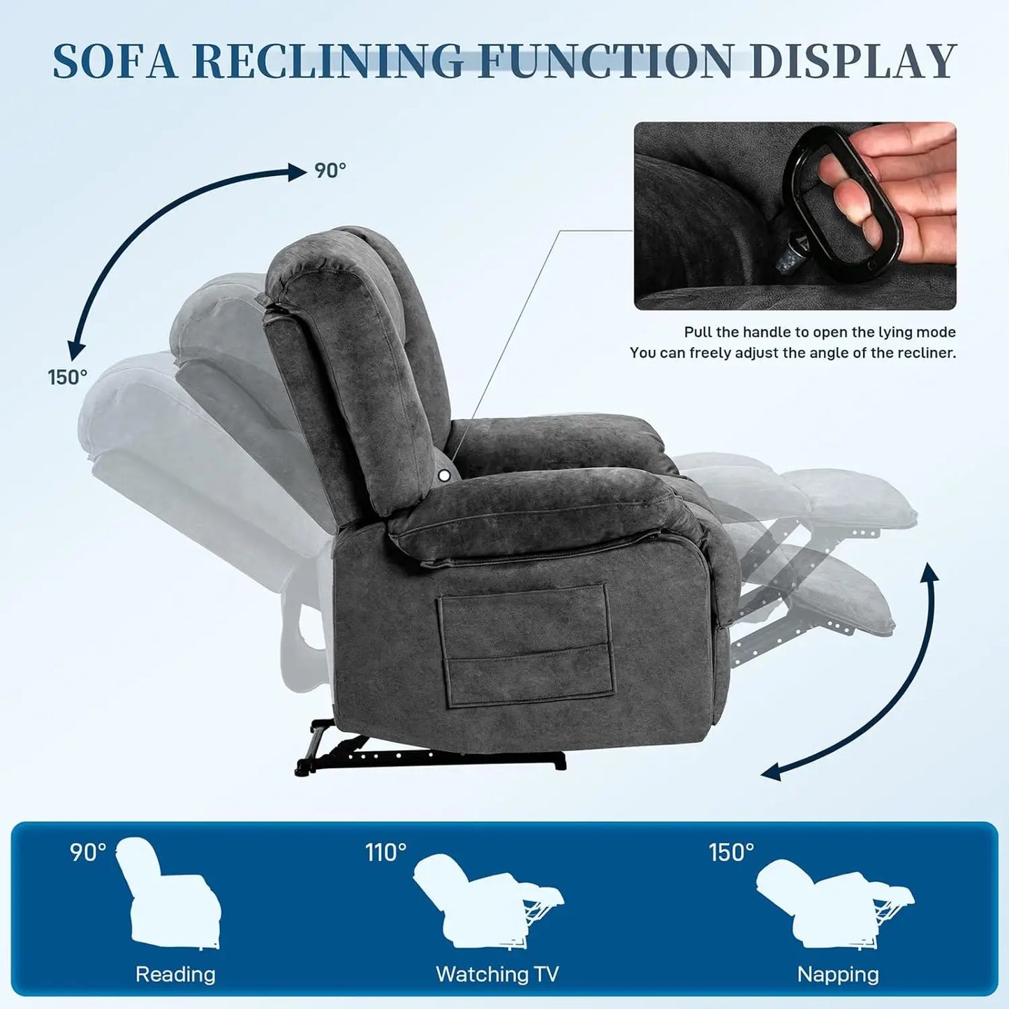 Fabric Lazy Boy Recliner Chair for Bedroom, Manual Reclining Chairs for Adults，Grey Recliner Chair with Adjustable, Customized