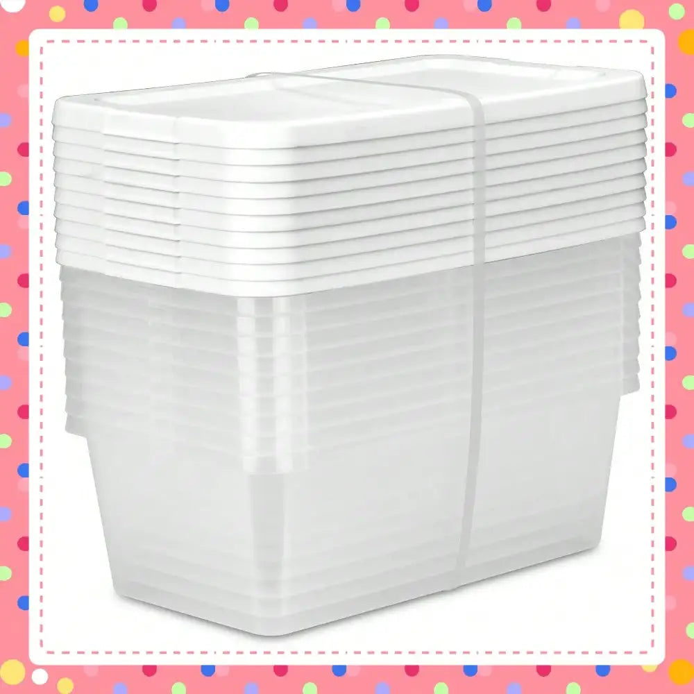 6-Quart Clear Storage Bins, Snap-On Lid Storage Containers with White Lid, Set of 10
