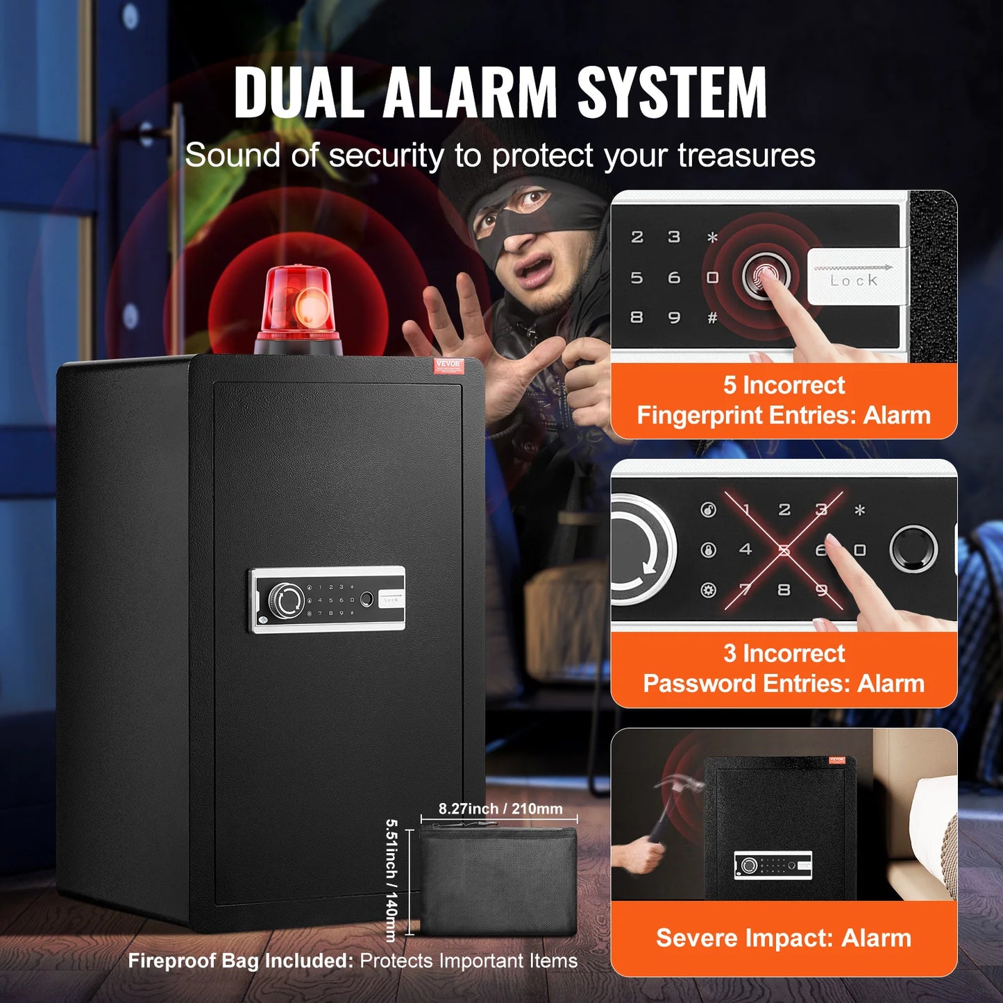 SucceBuy Single Door 4.0 cu.ft Safe Box w/ Key Lock Password & Fingerprint Safe Lock Box with Fireproof Bag Key Rack & LED Light