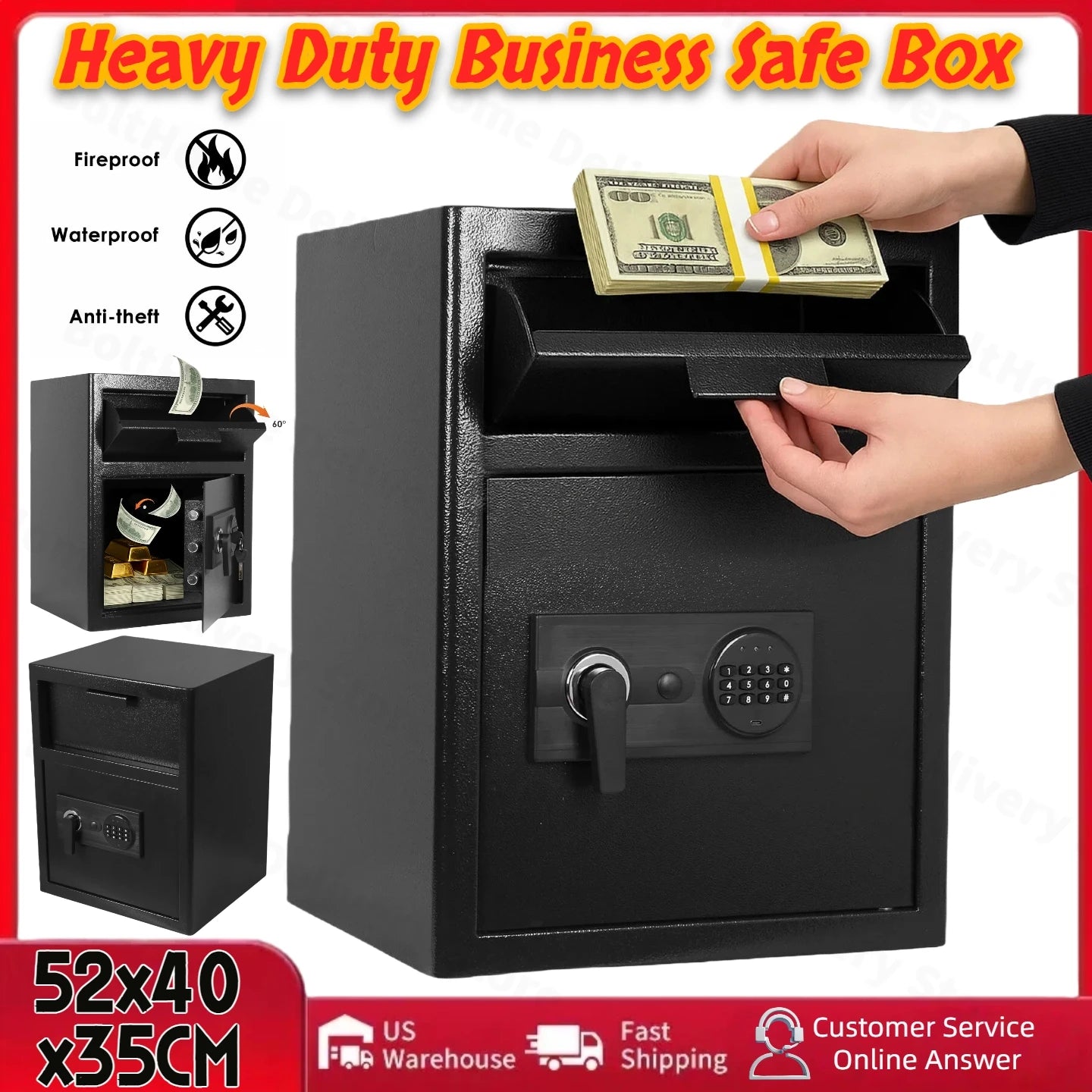 Fireproof Waterproof Safe Box for Office Document  Lock Box Heavy Duty Steel Home Safety Box Personal Combination Safe for home