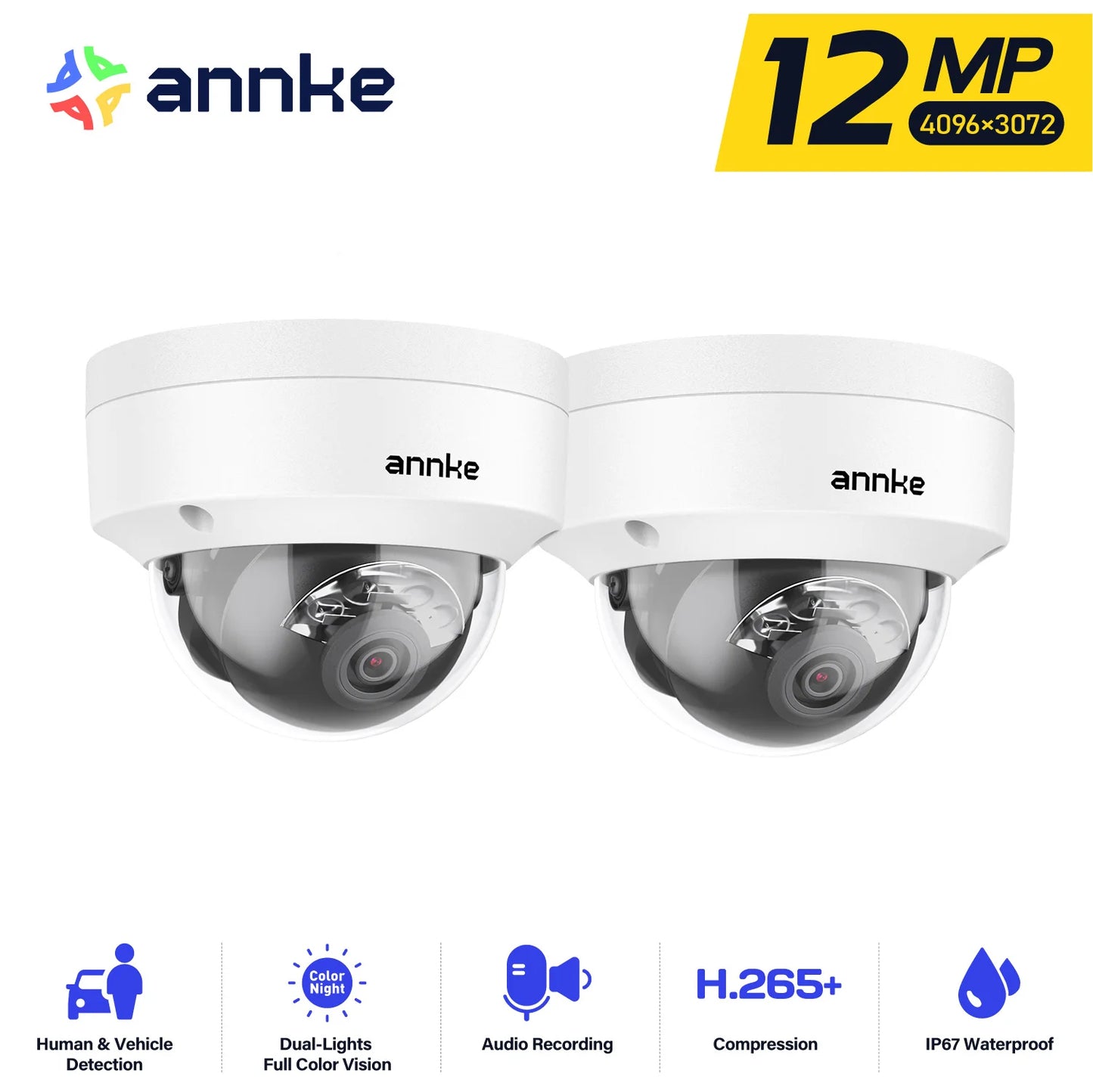 ANNKE 12MP Outdoor Smart Dual Light PoE Security Camera Color IR Night Vision Built-in Microphone IP67 Smart Home H.265+