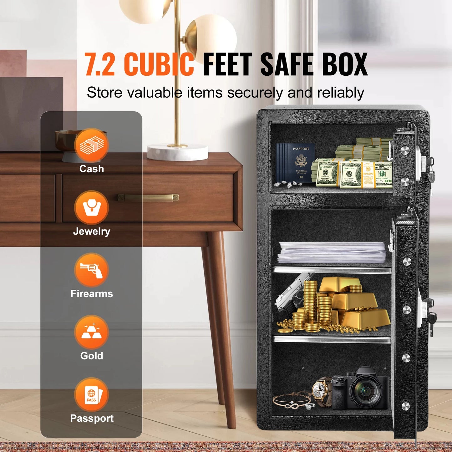 SucceBuy Single Door 4.0 cu.ft Safe Box w/ Key Lock Password & Fingerprint Safe Lock Box with Fireproof Bag Key Rack & LED Light