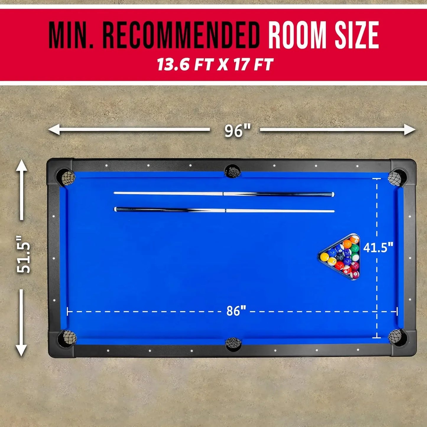 Hot sales8 ft Billiards Table - Portable Pool Table - Includes Full Set of Balls, 2 Cue Sticks, Chalk and Felt Brush