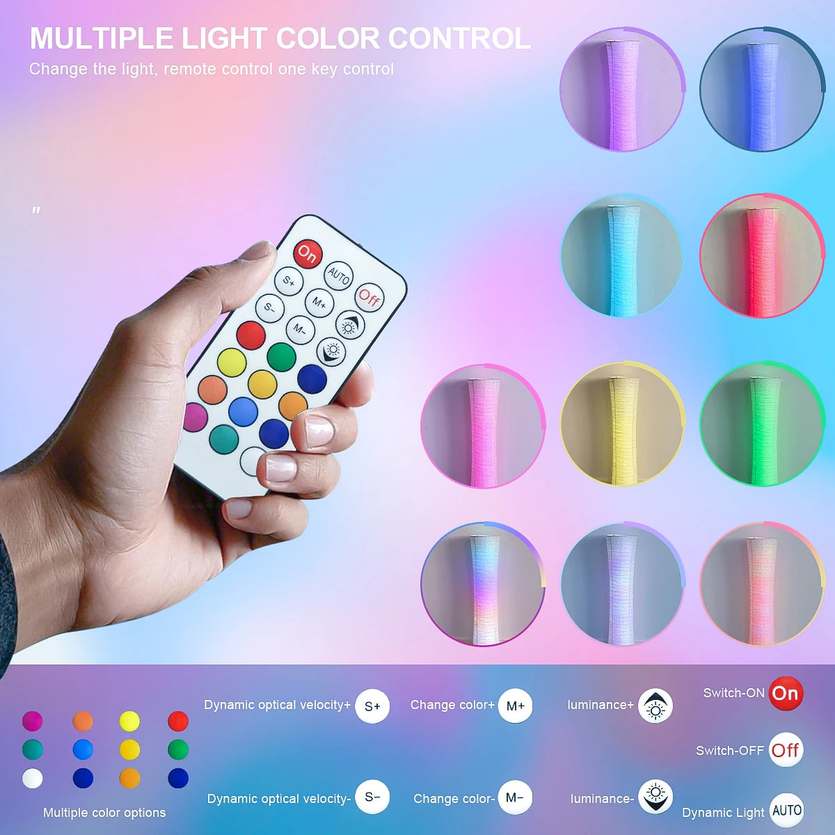 Paper lamp, RGB color-changing LED smart lamp, remote control, floor lamp, suitable for living room, bedroom and game room.