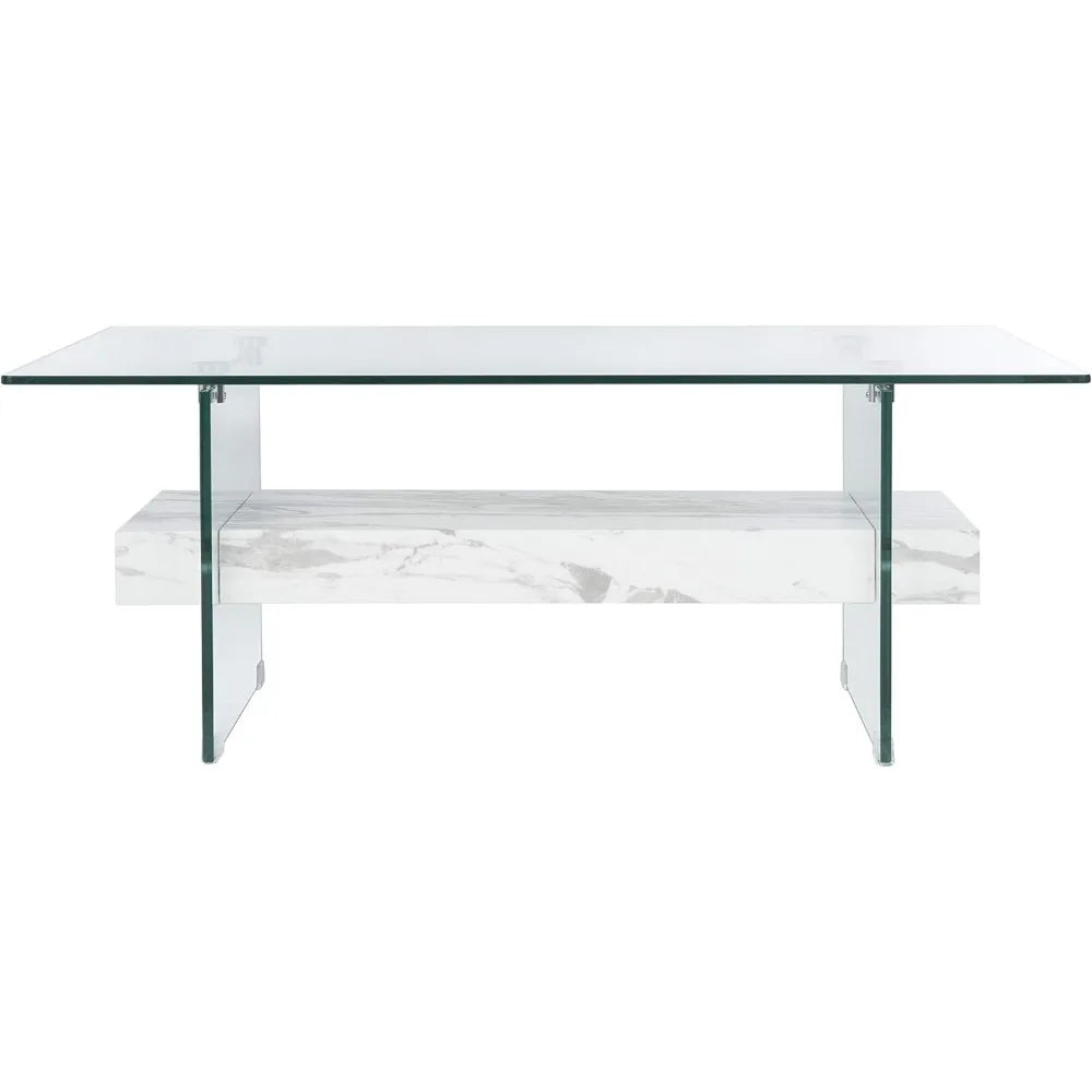 White Marble Glass Coffee Table, Model:COF7004E