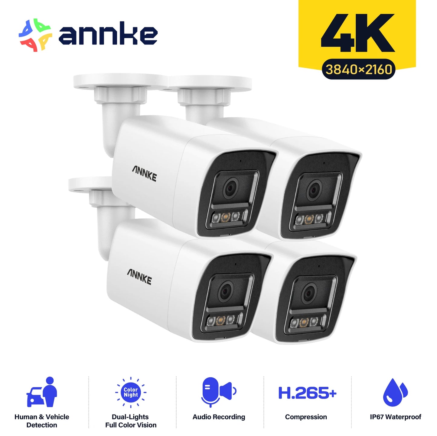 ANNKE 4K Smart Dual Light Bullet Network Camera Built-in mic Outdoor 8MP Smart Home POE IPC Support people vehicle detection