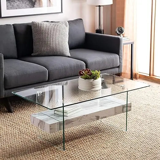 White Marble Glass Coffee Table, Model:COF7004E
