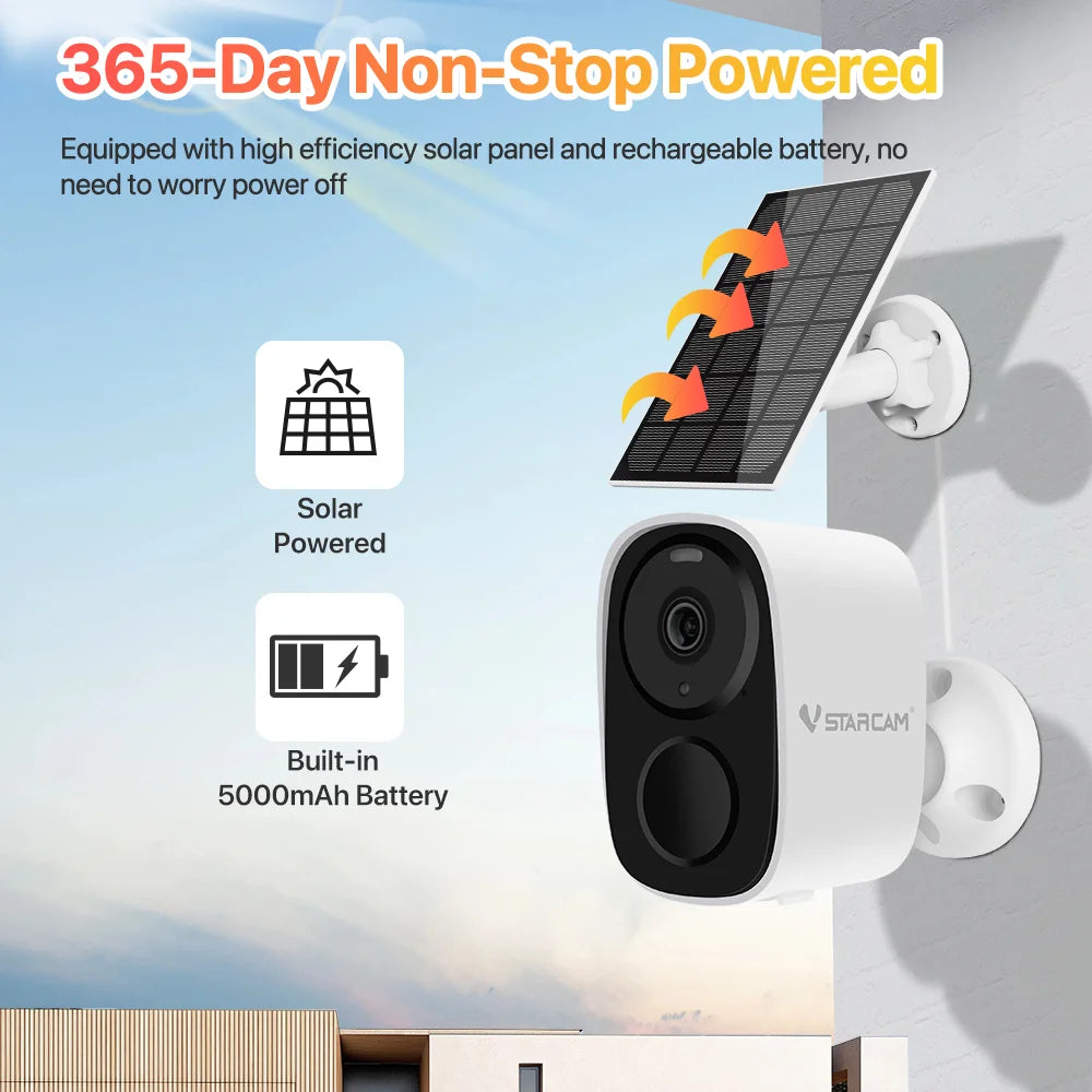 Vstarcam 2K Solar Security Cameras Wireless Outdoor Battery Powered Security Camera PIR Motion Alarm Cloud Storage Two Way Audio