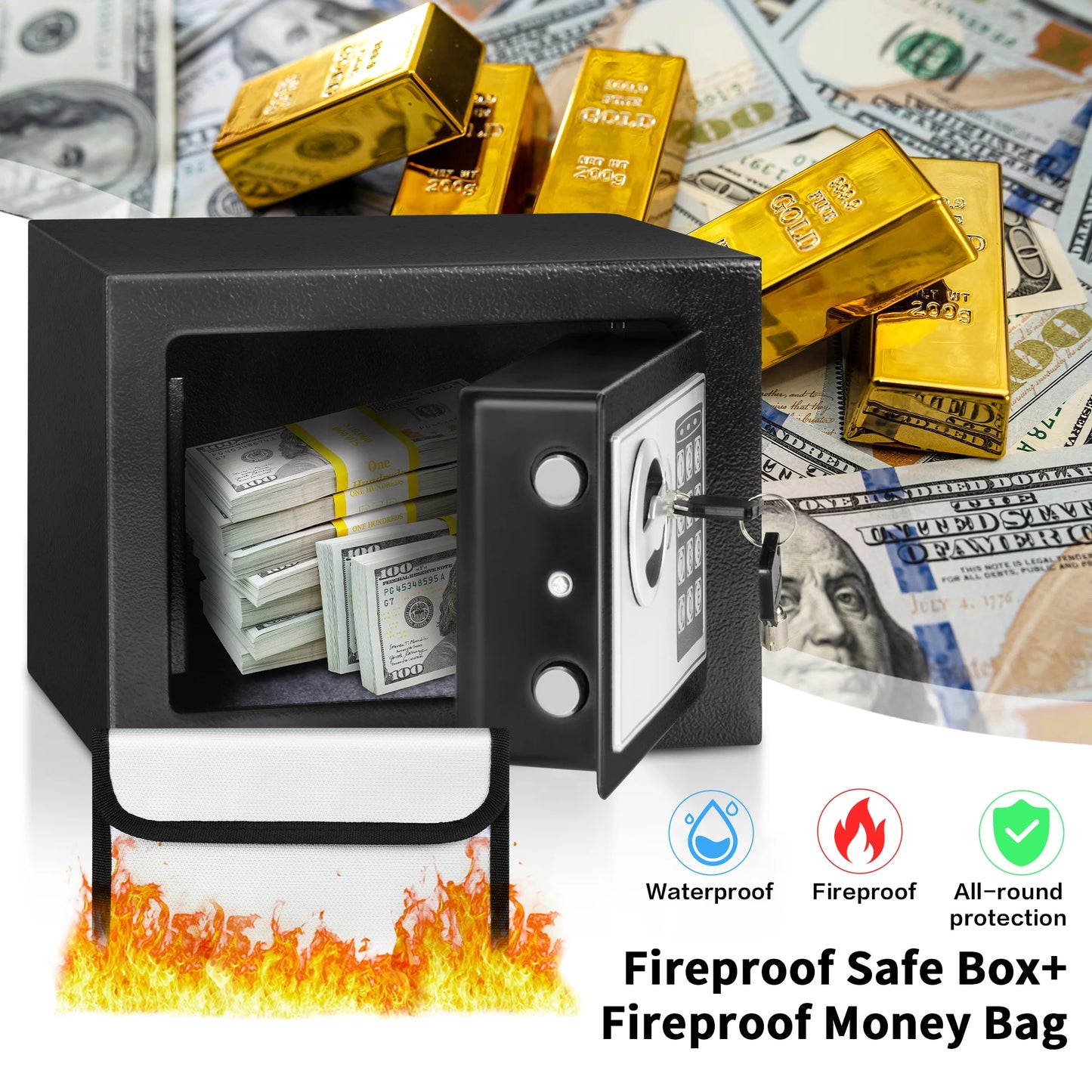 Deli 0.2 Cubic Feet Electronic Digital Safe Box, Steel Money Safe Box for Home with Fireproof Money Bag for Cash Safe Hidden