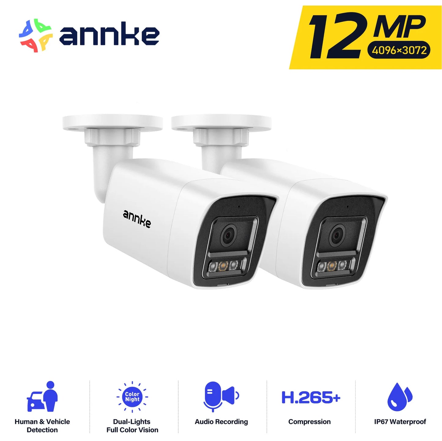ANNKE 12MP Outdoor Smart Dual Light PoE Security Camera Color IR Night Vision Built-in Microphone IP67 Smart Home H.265+