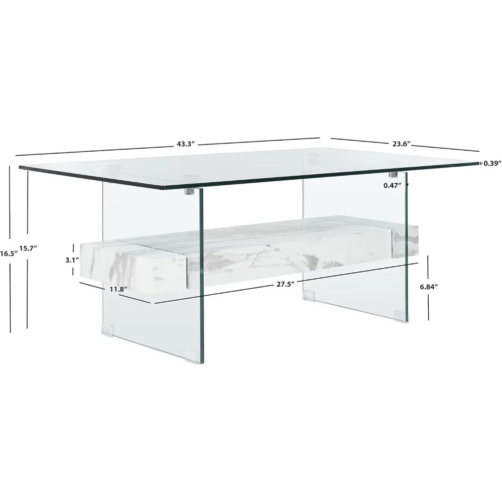 White Marble Glass Coffee Table, Model:COF7004E
