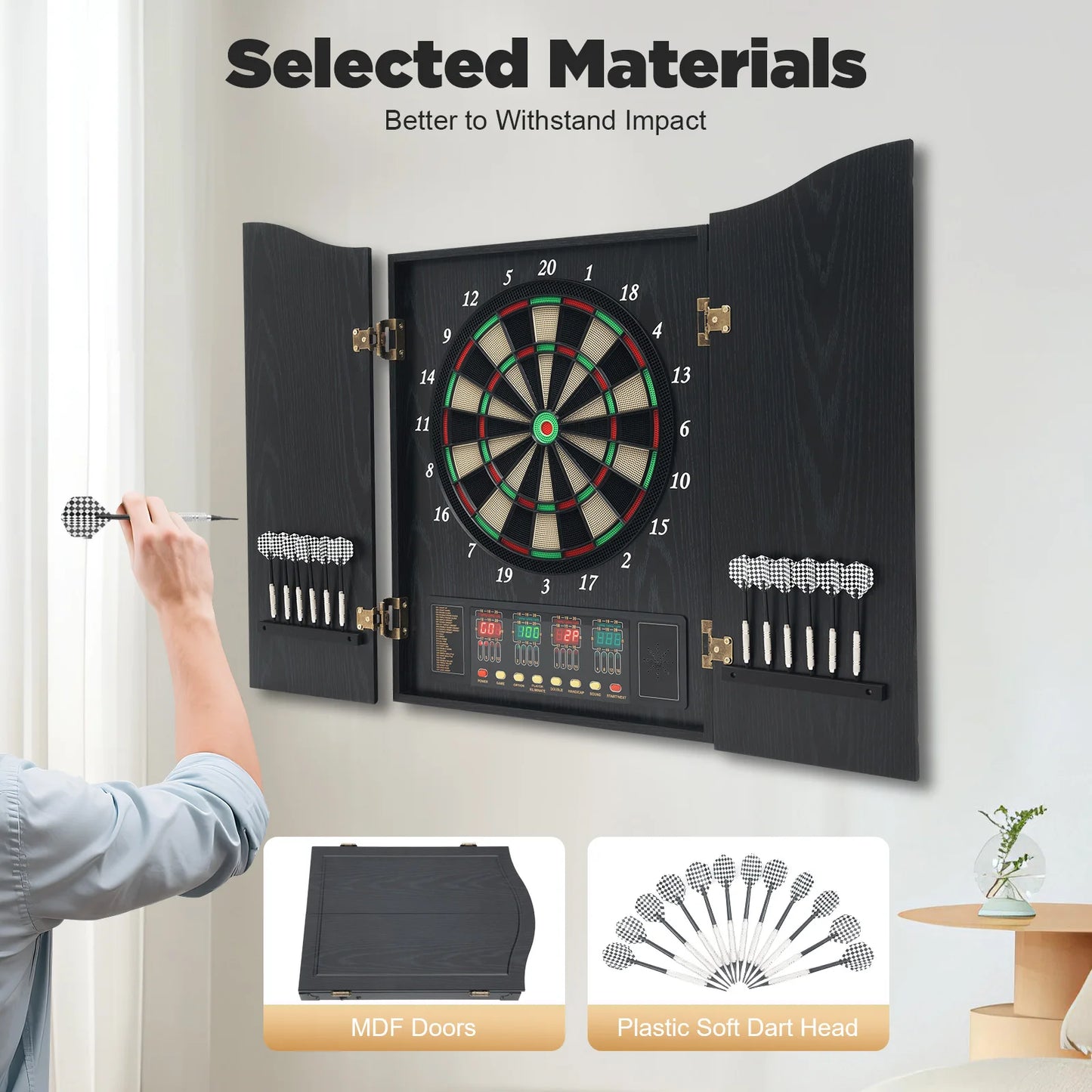 Electronic Dart Board Set with 4 LED Displays Voice Prompts 12 Darts for Home/Office/Party Game 16 Players & 243 Games CB05E